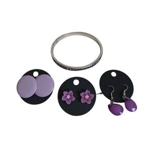 Bundle of 1 Bracelet & 3 Pairs of Earrings Purple Fashion Jewelry Fair Condition